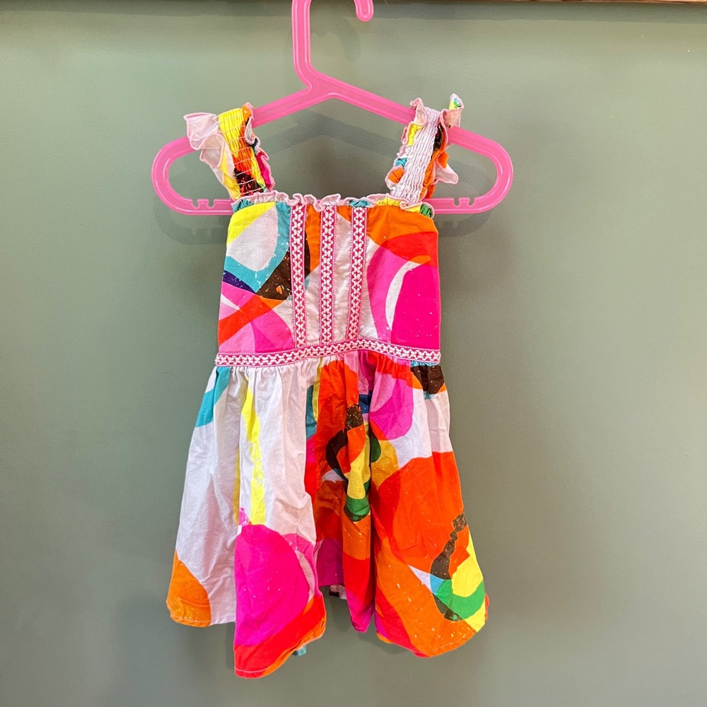 Sonny Side Up Kids Colorful Abstract Print‎ Smocked Sundress Size 4